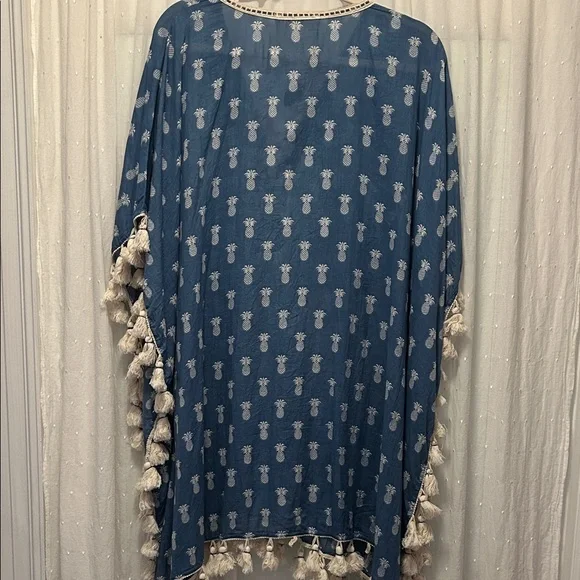 Z&L Coverup Women’s S/M Blue Pineapple Print Swim Bohemian Beach Resort Kaftan - Picture 8 of 14